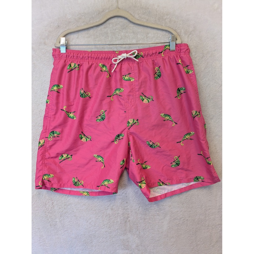 Old Navy Swim Trunks Men's L Pink Chameleon Animal Print Mesh Lined 7" Inseam